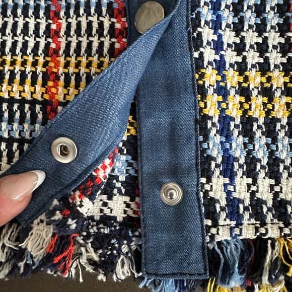 Zara Blue Multi Tweed Plaid Mini Skirt Pockets Snap Front Denim Colorful… - Picture 7 of 16